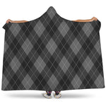 Dark Grey Argyle Pattern Print Hooded Blanket