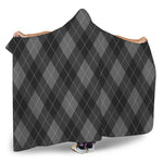 Dark Grey Argyle Pattern Print Hooded Blanket