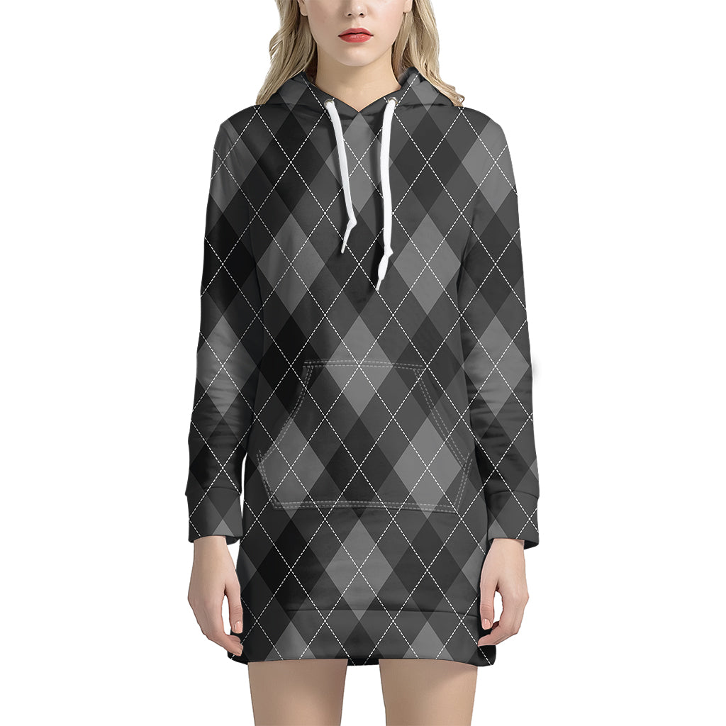 Dark Grey Argyle Pattern Print Hoodie Dress