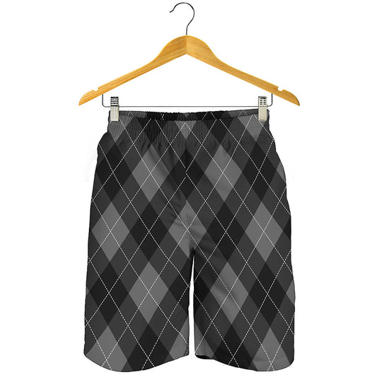 Dark Grey Argyle Pattern Print Men's Shorts
