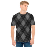 Dark Grey Argyle Pattern Print Men's T-Shirt