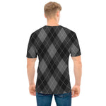 Dark Grey Argyle Pattern Print Men's T-Shirt
