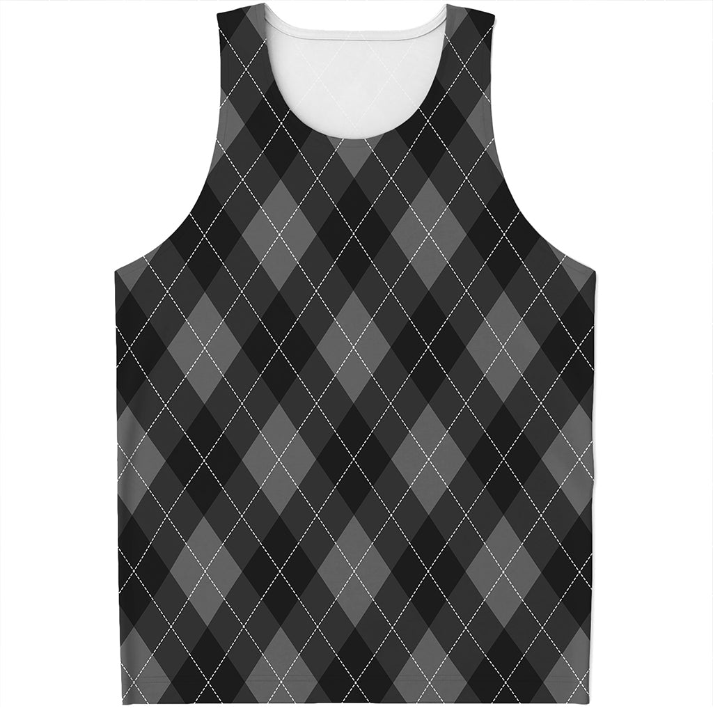 Dark Grey Argyle Pattern Print Men's Tank Top