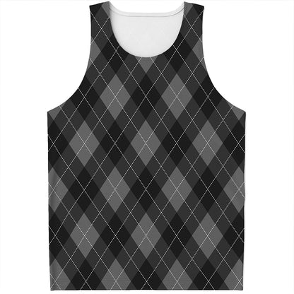 Dark Grey Argyle Pattern Print Men's Tank Top