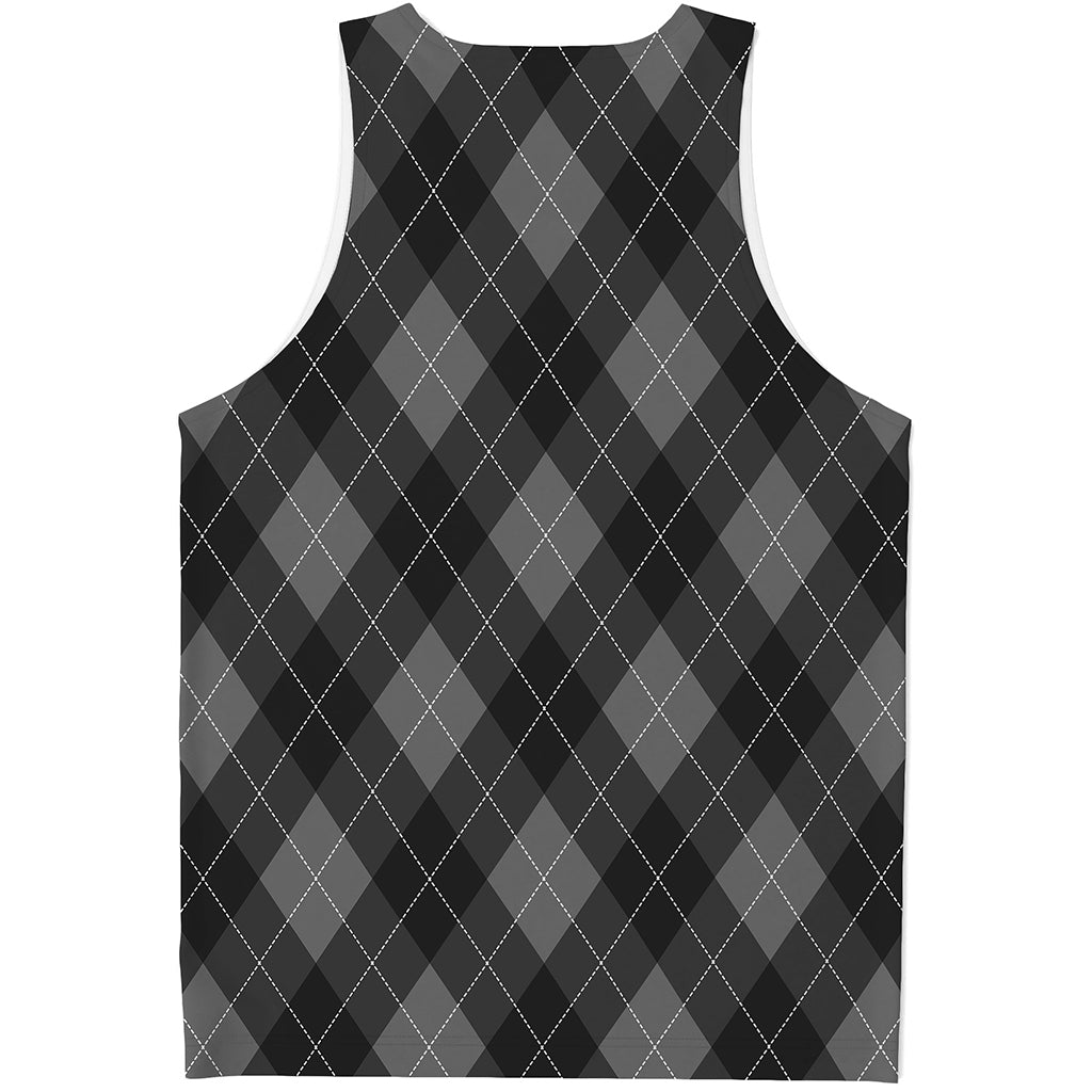 Dark Grey Argyle Pattern Print Men's Tank Top