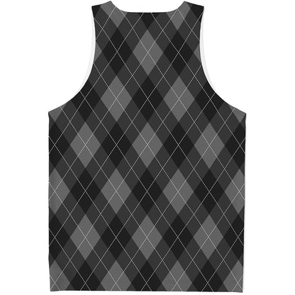 Dark Grey Argyle Pattern Print Men's Tank Top