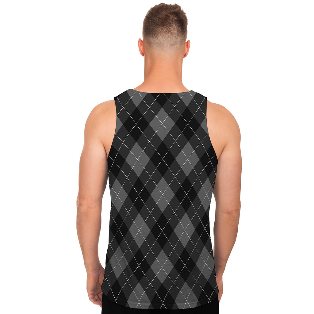 Dark Grey Argyle Pattern Print Men's Tank Top