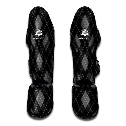 Dark Grey Argyle Pattern Print Muay Thai Shin Guard