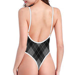Dark Grey Argyle Pattern Print One Piece High Cut Swimsuit
