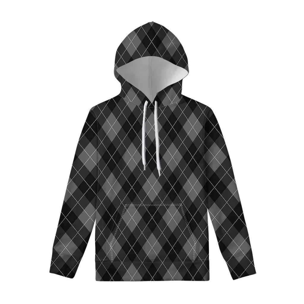 Dark Grey Argyle Pattern Print Pullover Hoodie