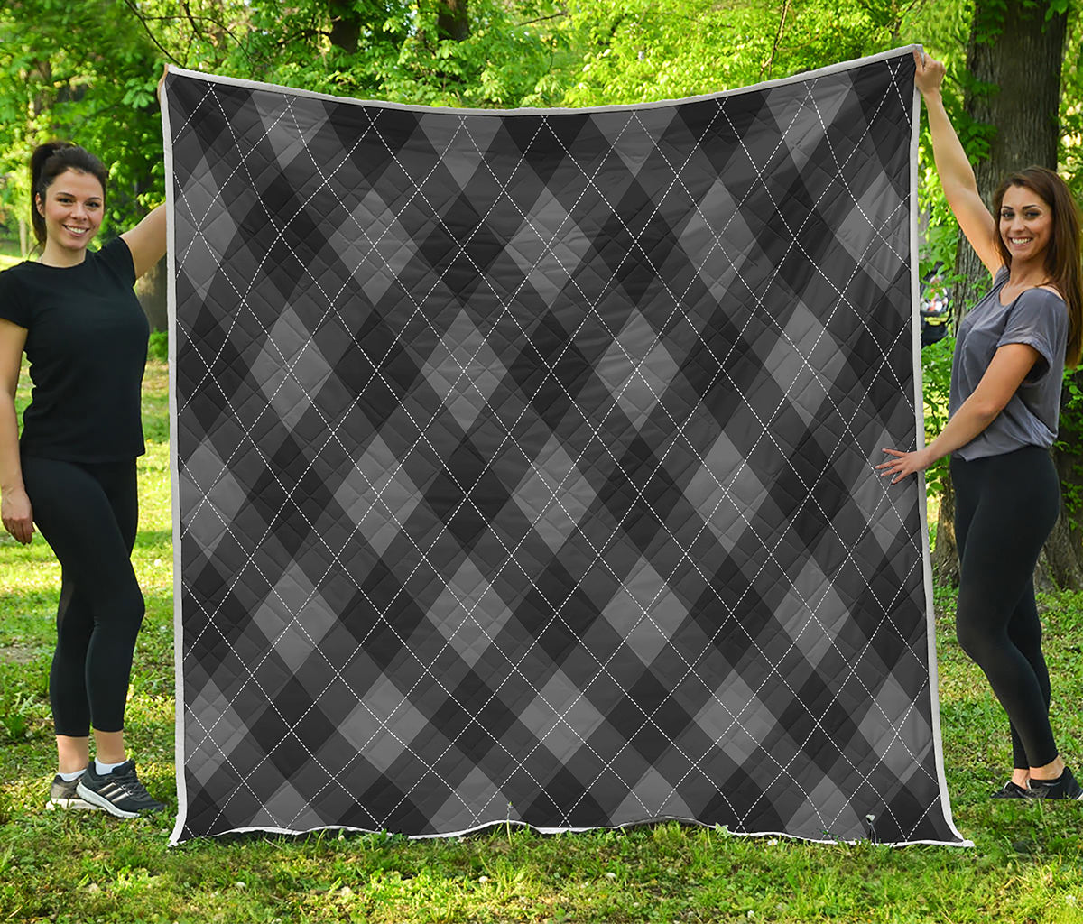 Dark Grey Argyle Pattern Print Quilt
