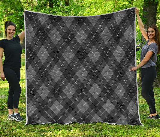 Dark Grey Argyle Pattern Print Quilt