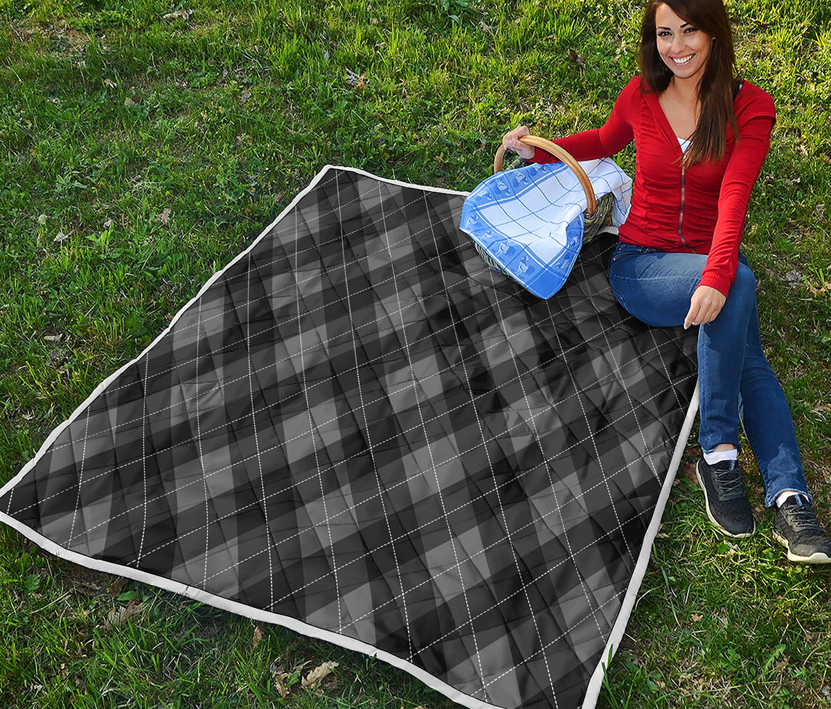 Dark Grey Argyle Pattern Print Quilt