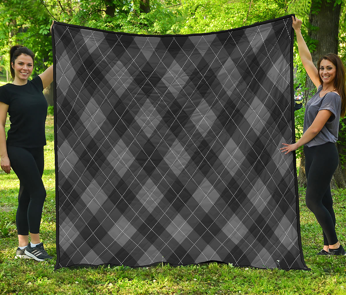 Dark Grey Argyle Pattern Print Quilt