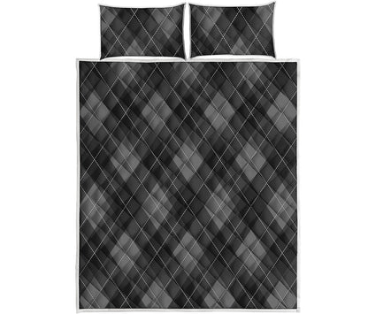 Dark Grey Argyle Pattern Print Quilt Bed Set