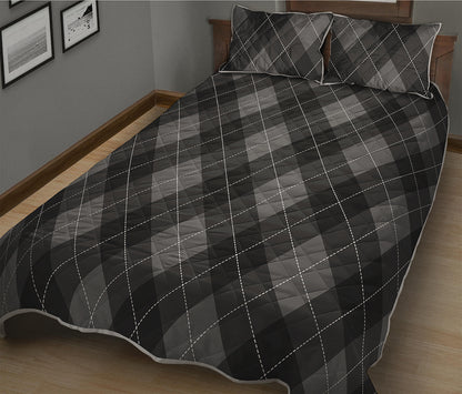 Dark Grey Argyle Pattern Print Quilt Bed Set