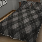 Dark Grey Argyle Pattern Print Quilt Bed Set