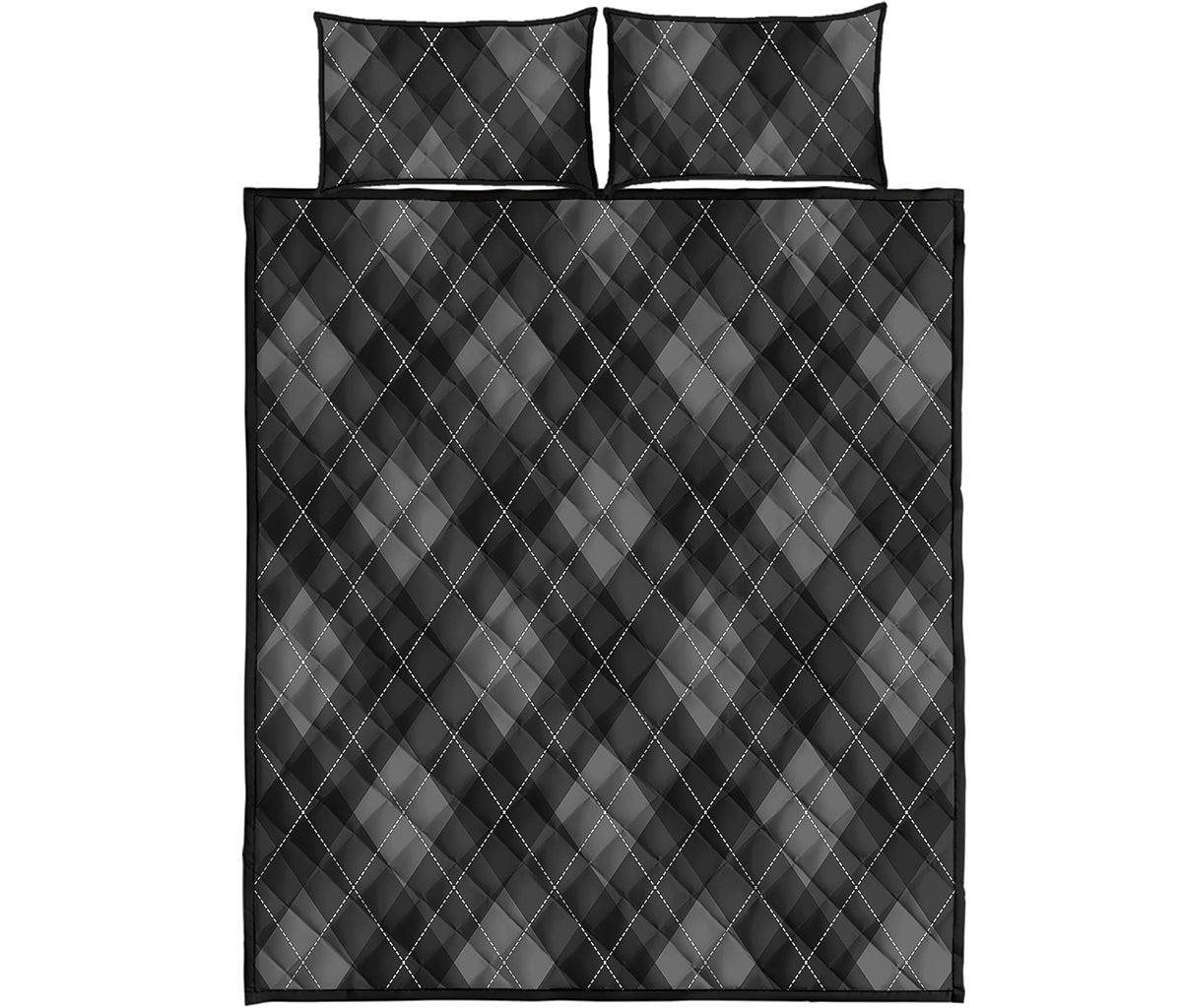 Dark Grey Argyle Pattern Print Quilt Bed Set