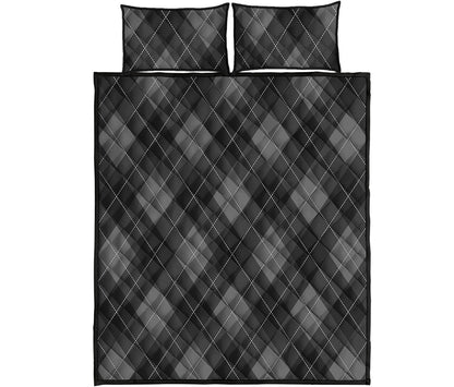 Dark Grey Argyle Pattern Print Quilt Bed Set