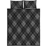 Dark Grey Argyle Pattern Print Quilt Bed Set