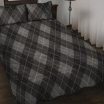 Dark Grey Argyle Pattern Print Quilt Bed Set