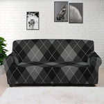 Dark Grey Argyle Pattern Print Sofa Cover