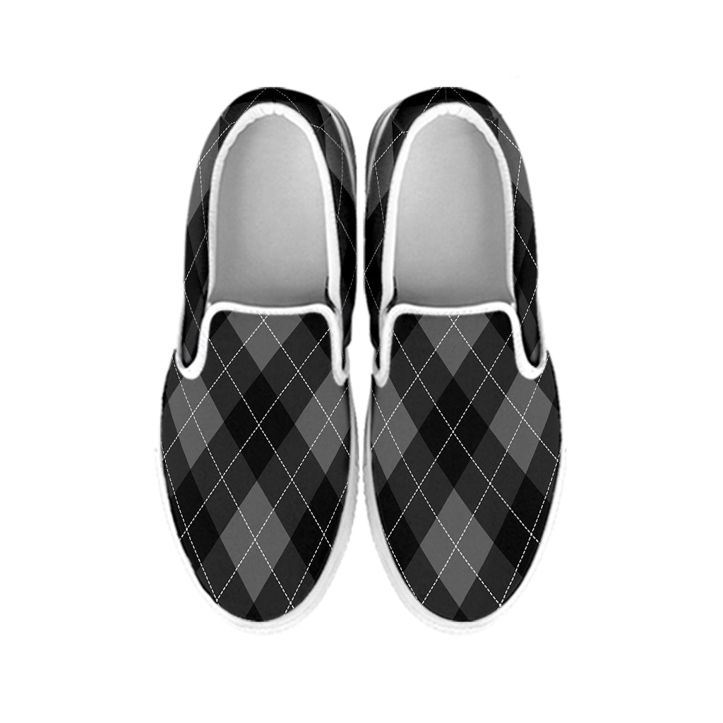 Dark Grey Argyle Pattern Print White Slip On Shoes