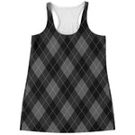 Dark Grey Argyle Pattern Print Women's Racerback Tank Top