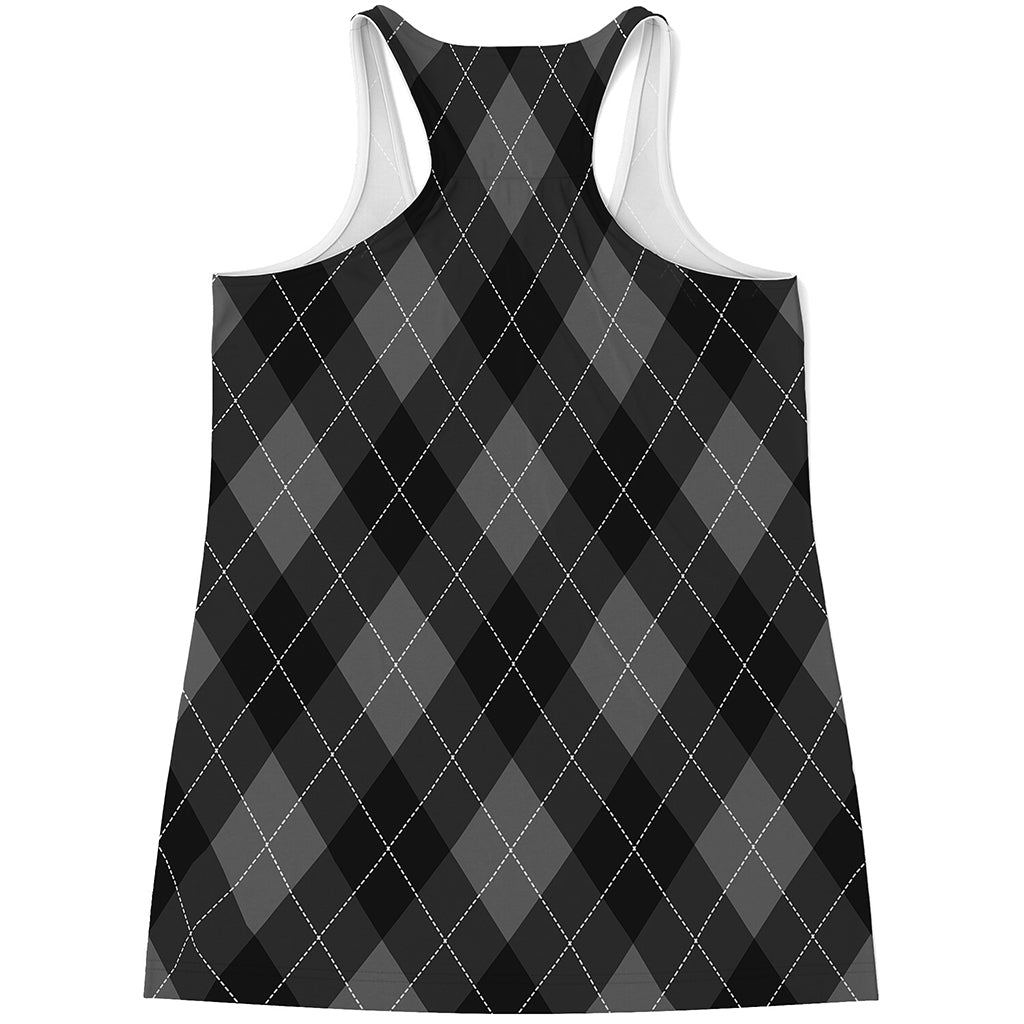 Dark Grey Argyle Pattern Print Women's Racerback Tank Top