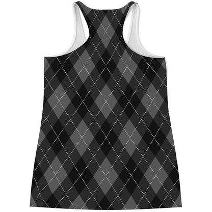 Dark Grey Argyle Pattern Print Women's Racerback Tank Top