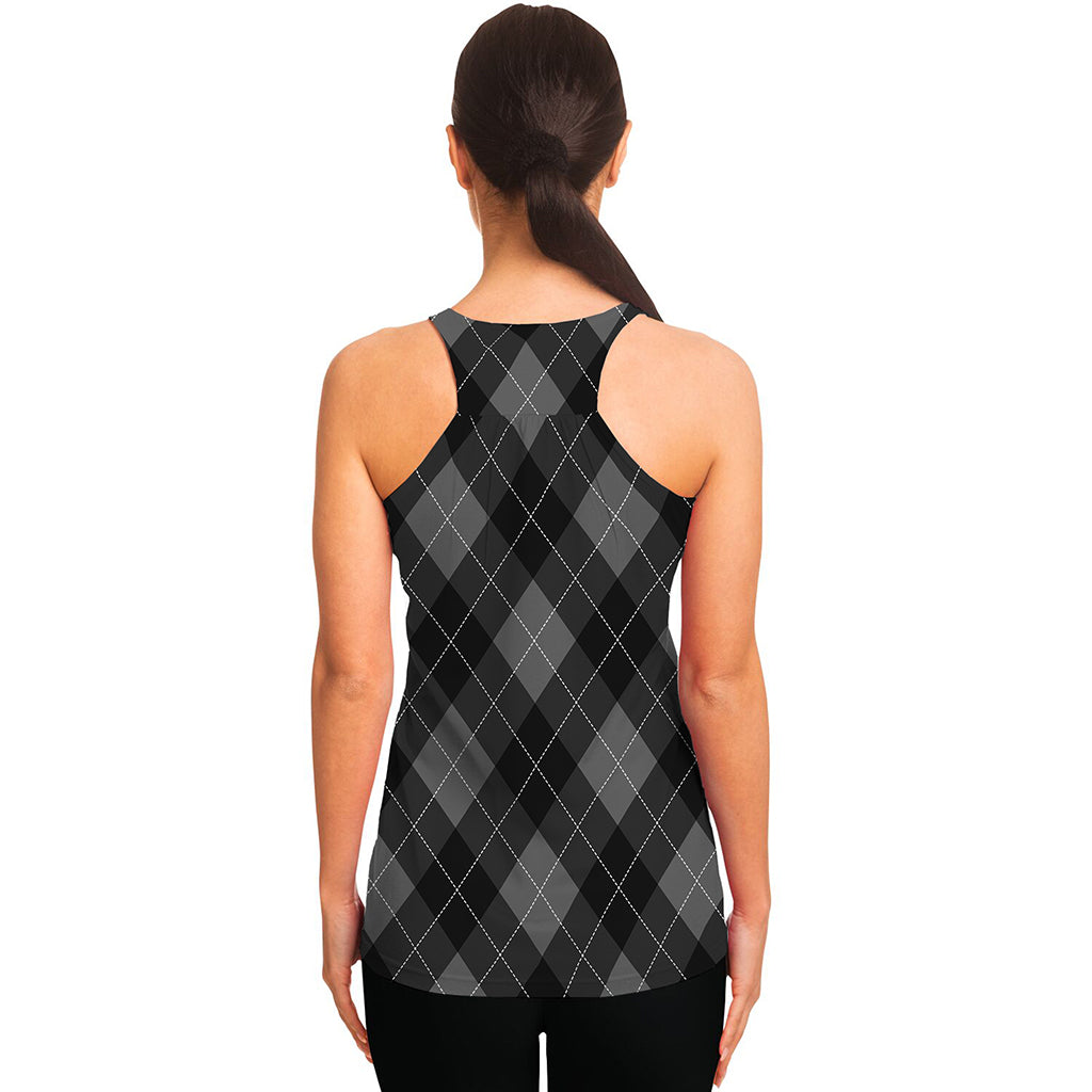 Dark Grey Argyle Pattern Print Women's Racerback Tank Top