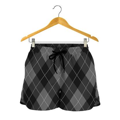 Dark Grey Argyle Pattern Print Women's Shorts