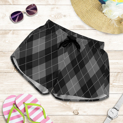 Dark Grey Argyle Pattern Print Women's Shorts