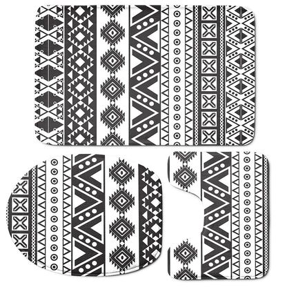 Dark Grey Aztec Pattern Print 3 Piece Bath Mat Set