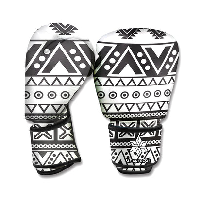Dark Grey Aztec Pattern Print Boxing Gloves