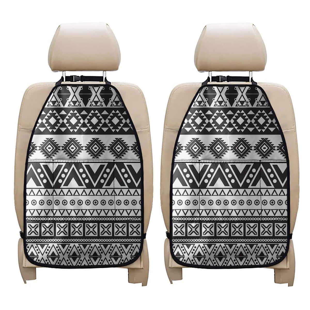 Dark Grey Aztec Pattern Print Car Seat Organizers