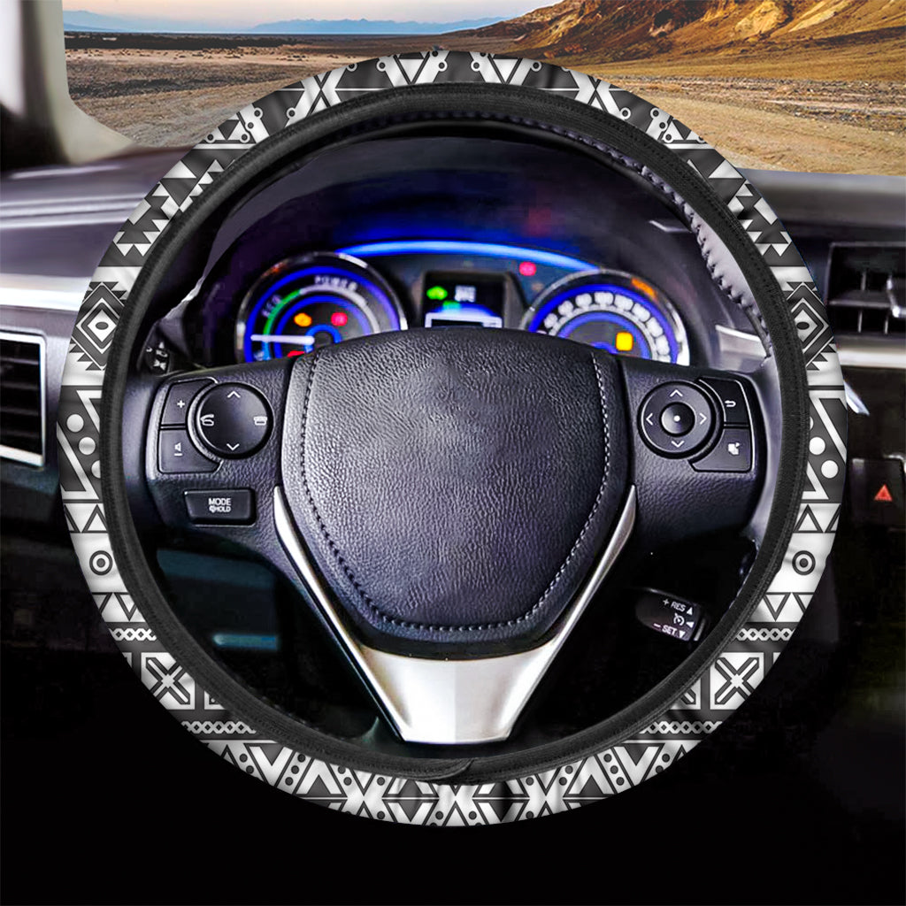 Dark Grey Aztec Pattern Print Car Steering Wheel Cover