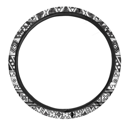 Dark Grey Aztec Pattern Print Car Steering Wheel Cover