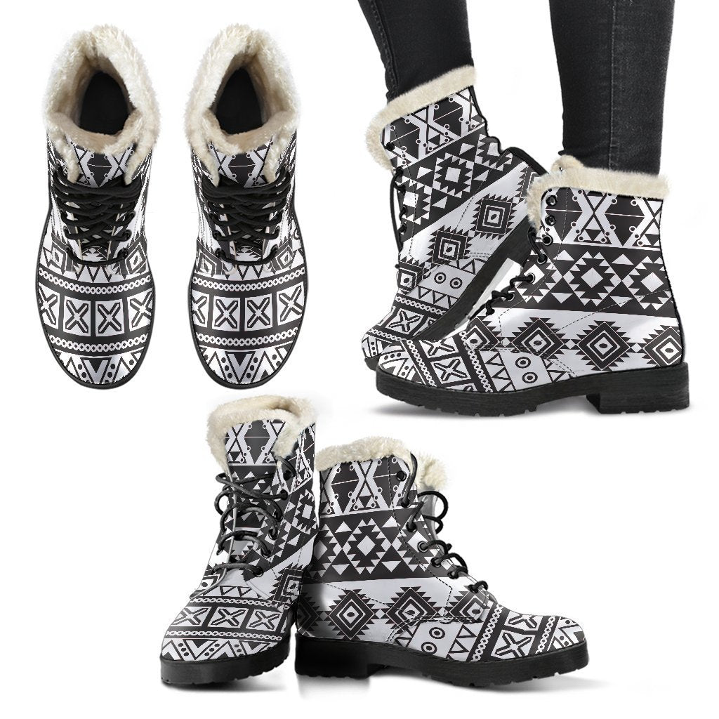 Dark Grey Aztec Pattern Print Comfy Boots GearFrost