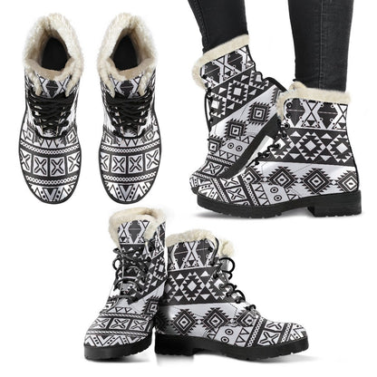 Dark Grey Aztec Pattern Print Comfy Boots GearFrost
