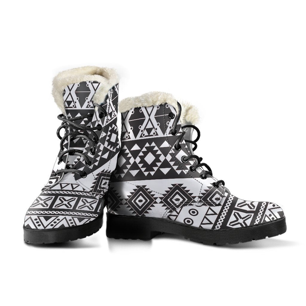Dark Grey Aztec Pattern Print Comfy Boots GearFrost