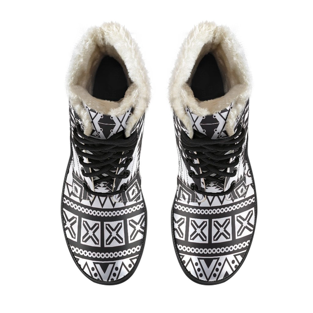 Dark Grey Aztec Pattern Print Comfy Boots GearFrost