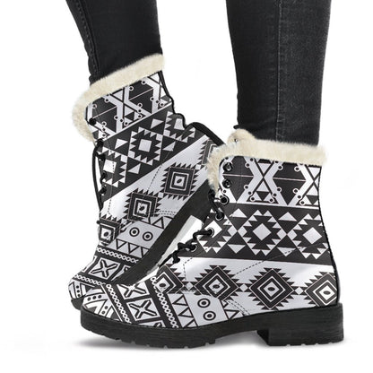 Dark Grey Aztec Pattern Print Comfy Boots GearFrost