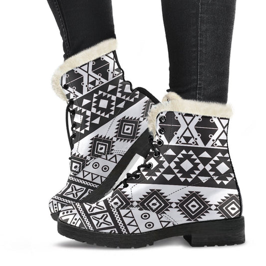 Dark Grey Aztec Pattern Print Comfy Boots GearFrost
