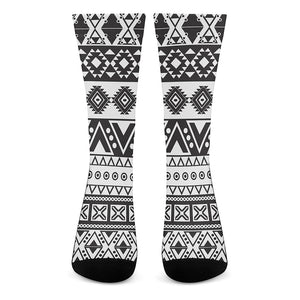Dark Grey Aztec Pattern Print Crew Socks