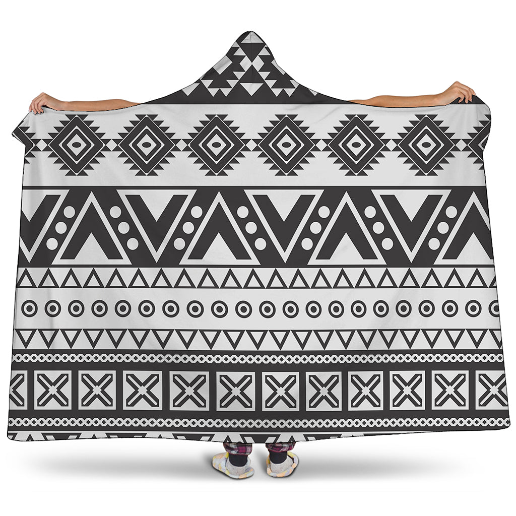 Dark Grey Aztec Pattern Print Hooded Blanket
