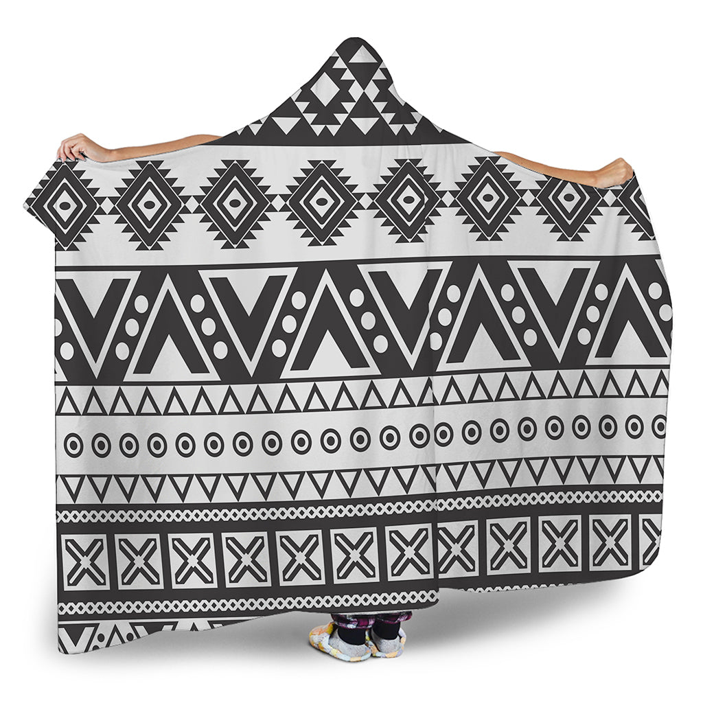 Dark Grey Aztec Pattern Print Hooded Blanket