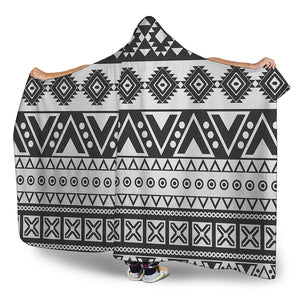 Dark Grey Aztec Pattern Print Hooded Blanket