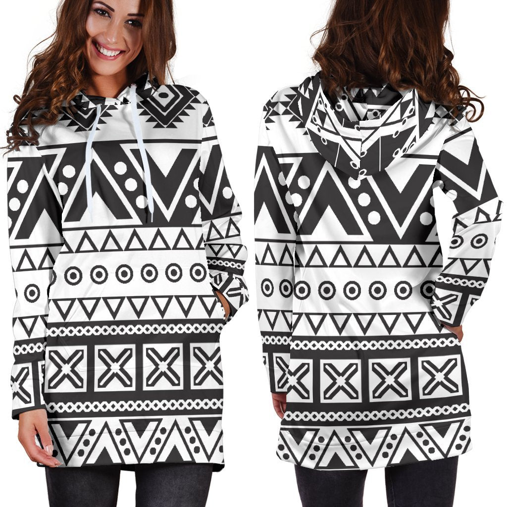 Dark Grey Aztec Pattern Print Hoodie Dress GearFrost