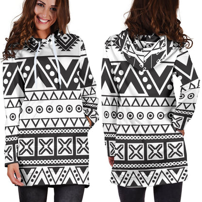 Dark Grey Aztec Pattern Print Hoodie Dress GearFrost